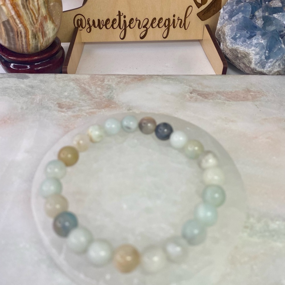 Natural Blue Amazonite Stone of Serenity Gemstone Crystal Stretch Bracelet
